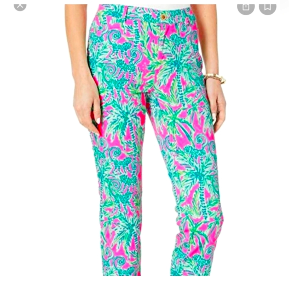 EUC worn once Lilly Pulitzer Kelly Pants, Size 12, Pink w/Green Monkeys & Palms.